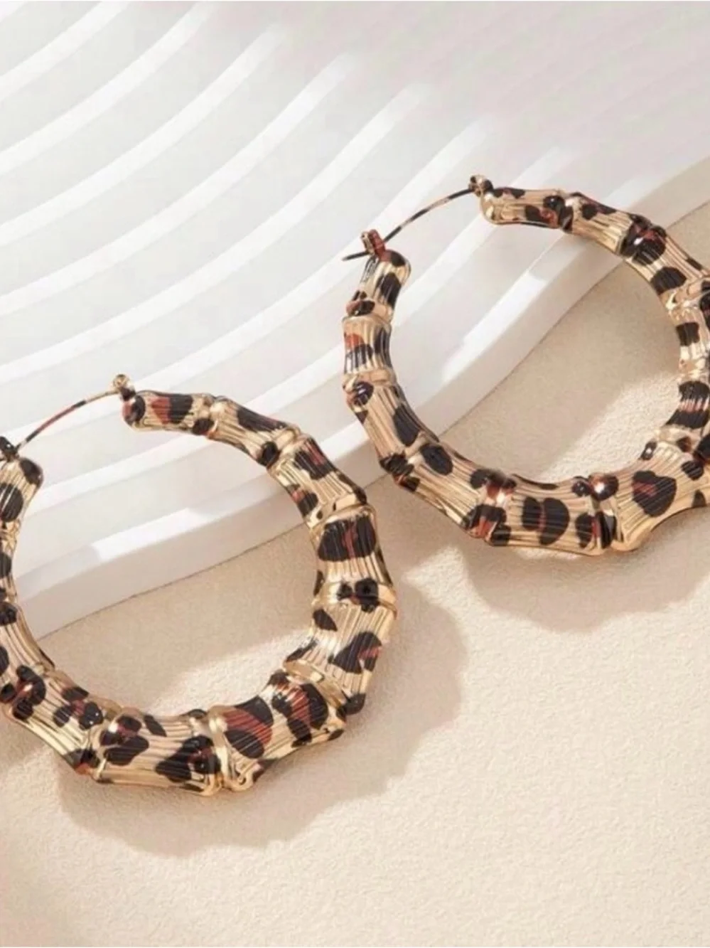 Gold Leopard Bamboo Hoop Earrings - Fashion Women Jewelry